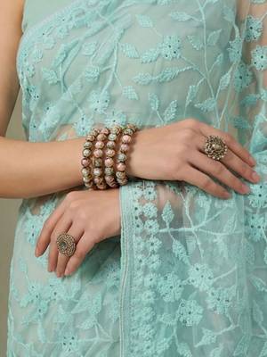 Turquoise embellished embroidered net designer saree 5