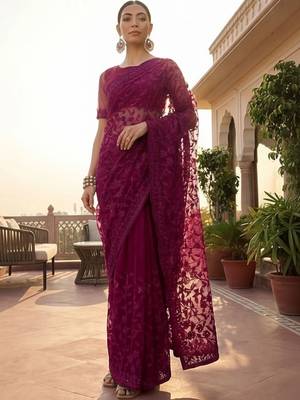 Purple embellished embroidered net designer saree 2
