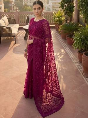 Purple embellished embroidered net designer saree 3