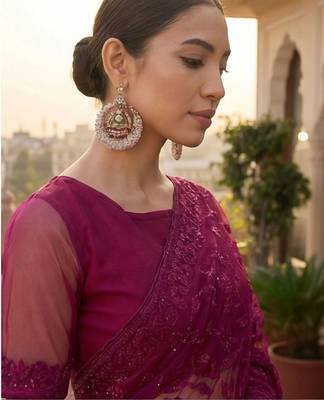 Purple embellished embroidered net designer saree 4