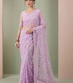 Lavender embellished embroidered net designer saree