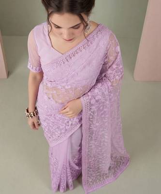 Lavender embellished embroidered net designer saree 3
