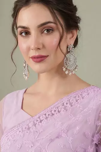Lavender embellished embroidered net designer saree