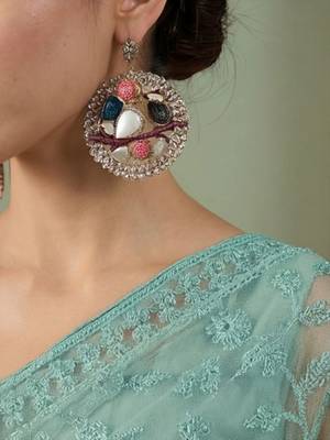 Sea green floral embroidered net designer saree 4