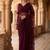 Burgundy floral embroidered net designer saree