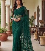 Green embellished embroidered net designer saree