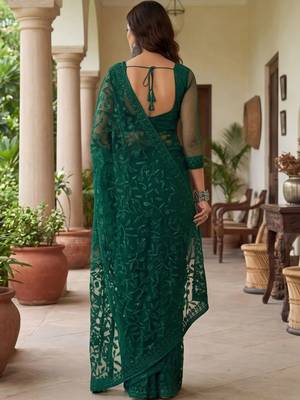 Green embellished embroidered net designer saree 3