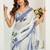 White white linen printed ready to wear saree
