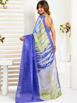 Blue blue linen printed ready to wear saree 2