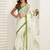 Off white white & green linen printed ready to wear saree