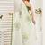 Off white white & green linen printed ready to wear saree