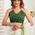 Off white white & green linen printed ready to wear saree