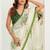 Off white white & green linen printed ready to wear saree