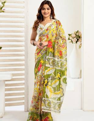 Multicolor linen printed ready to wear saree 1