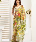 Multicolor linen printed ready to wear saree
