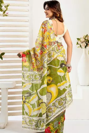 Multicolor linen printed ready to wear saree