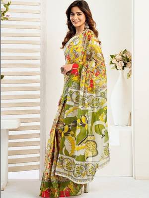 Multicolor linen printed ready to wear saree 3