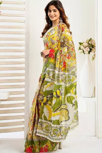 Multicolor linen printed ready to wear saree