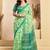Lime green linen printed ready to wear saree