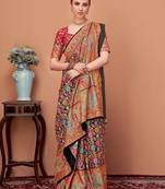 Black floral printed tussar saree