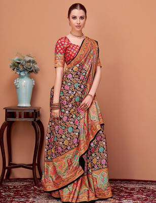 Black floral printed tussar saree 2