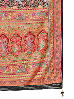 Black floral printed tussar saree 5