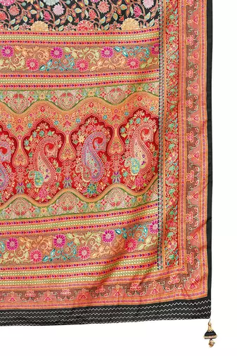 Black floral printed tussar saree