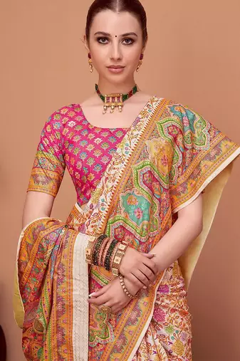 Peach floral printed saree with matching blouse