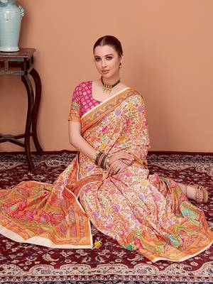 Peach floral printed saree with matching blouse 3