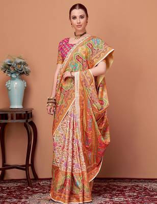 Peach floral printed saree with matching blouse 4