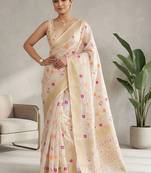 Off white floral zari saree