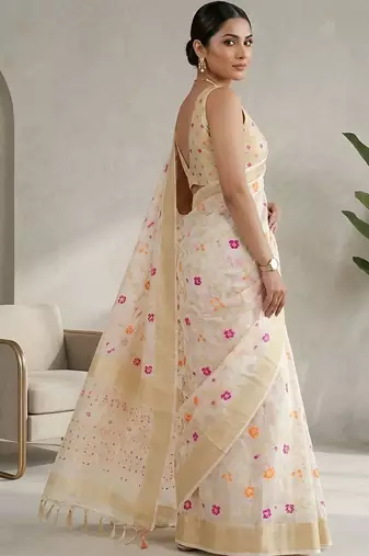 Off white floral zari saree