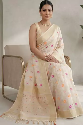 Off white floral zari saree