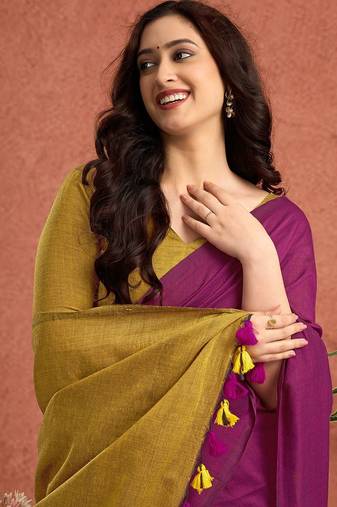 Purple  linen saree