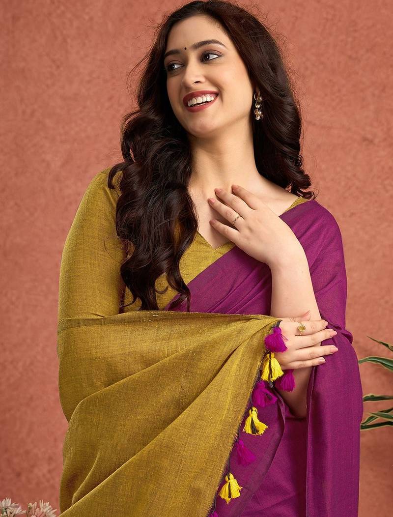 Purple  linen saree