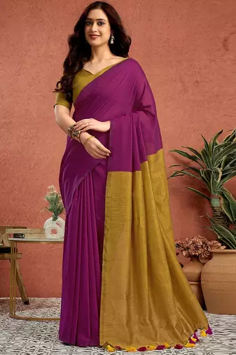 Purple  linen saree