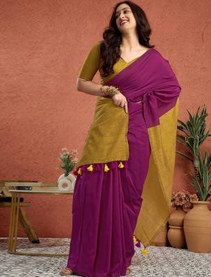 Purple  linen saree 3