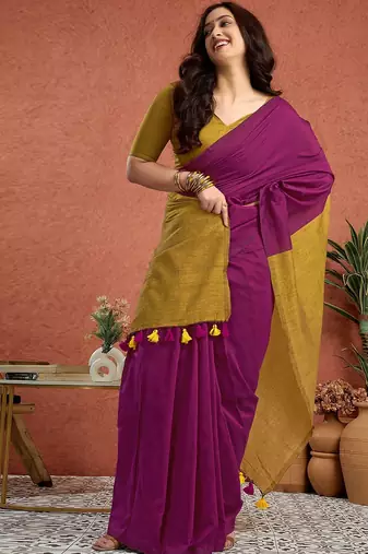 Purple  linen saree