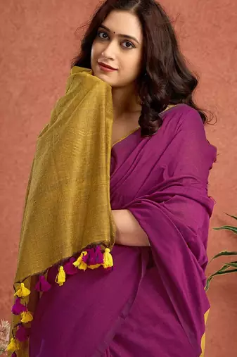 Purple  linen saree