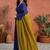 Blue colourblocked printed saree with unstitched blouse piece