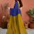 Blue colourblocked printed saree with unstitched blouse piece