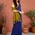 Blue colourblocked printed saree with unstitched blouse piece