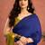 Blue colourblocked printed saree with unstitched blouse piece