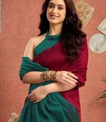 Maroon solid  linen saree with unstitched blouse piece