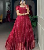 Enchanting Red Bandhej Printed Cotton Marriage Wear Gown