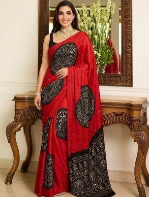 Multicolor ethnic motifs sequinned heavy work block print saree 3