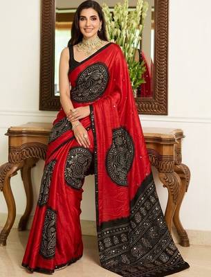 Multicolor ethnic motifs sequinned heavy work block print saree 4