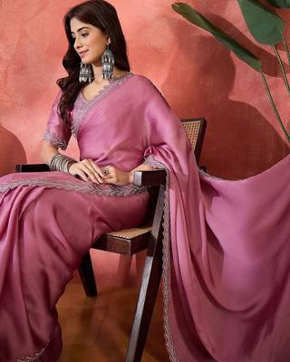 Purple embellished banarasi saree with blouse piece 1