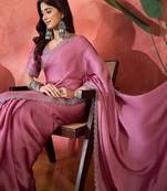 Purple embellished banarasi saree with blouse piece