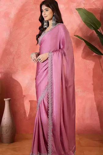 Purple embellished banarasi saree with blouse piece